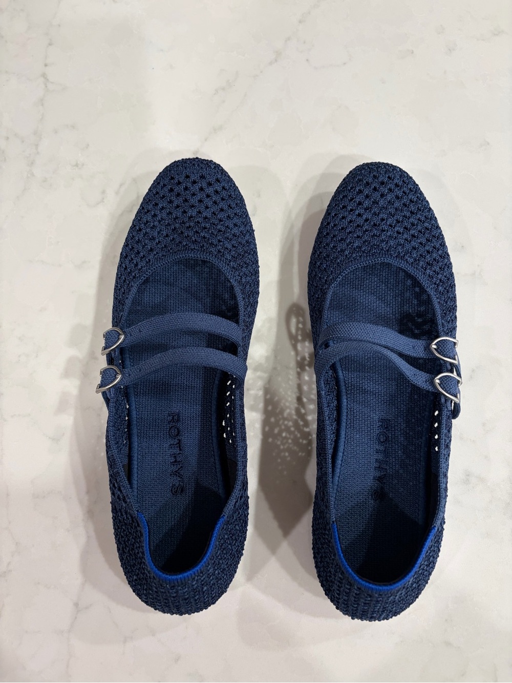 Rothy's Navy Knit Double-Strap Mary Jane Flats